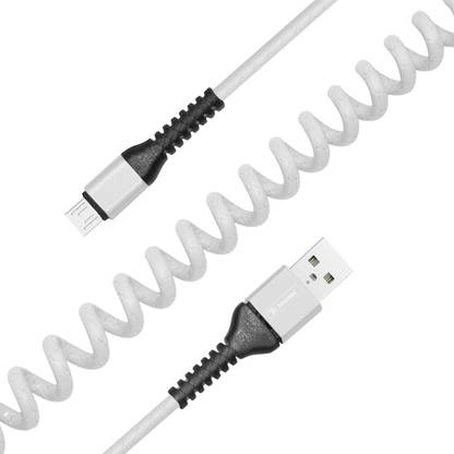 TecMac Micro USB Cable 2 A 1 m Spiral Coiled Fast Charging & Data Sync Micro