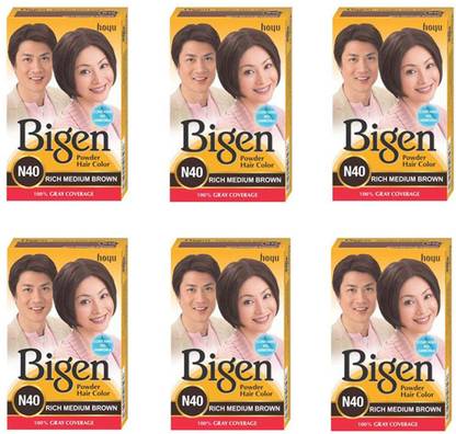 Bigen Long Lasting Powder Hair Colour For Men And Women - 6g Each - ( Combo Pack / Set Of 6 ) Ammonia Free Hair Color , N40 - RICH MEDIUM BROWN