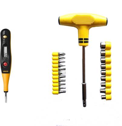 INGCO 24 pcs interchangeable socket set and multipurpose digital tester pack of 2 Hand Tool Kit