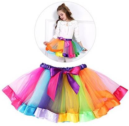 Tinksky Girls Rainbow Tutu Skirt Layered Ruffle Tiered Dance Performance Dress For 1-2 Years Old