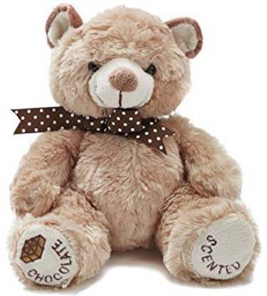 Just For You 9 Inch Soft Plush Traditional Teddy Bear, Chocolate Scented (With Embroidered Pads, Beanie Filled Paws, Ears and Plaid Ribbon)