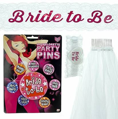 KreativeKraft Hen Party Accesories Bride To Be - 4 Piece Set Do Games Decorations Veil Badges Sash Garter