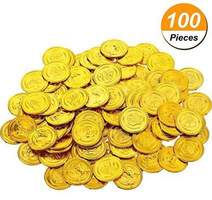 Hicarer 100 Pack Pirate Plastic Gold Coins Treasure For Party Favor