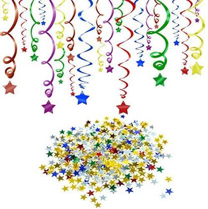 Konsait Multi Color Foil Ceiling Hanging Swirls Party Decorations(24Pcs) & Rainbow Stars Confetti Sprinkles Table Decor(15 Gram) For Graduation Wedding Birthday Decorations