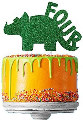 LissieLou Dinosaur 4Th Birthday Cake Topper - Number Four Glittery Green Boys