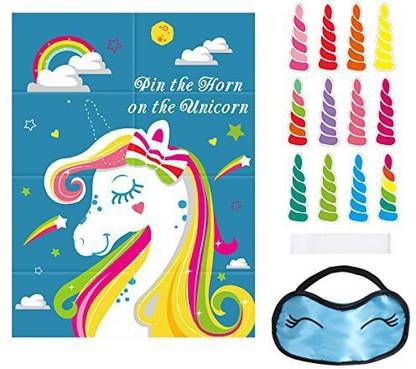 Unomor Pin The Horn On Unicorn Party Game For Supplies, 24 Horns, Poster (28*20. 9Inch) And Blindfold (Unicorn Game)
