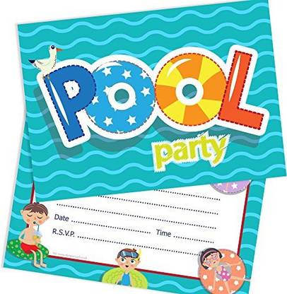 Olivia Samuel Swimming Pool Party Invitations Ready To Write With Envelopes (Pack 10)
