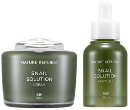 Nature Republic Snail Solution Cream & Ampoule Set With Snail Secretion Filtrate Extract