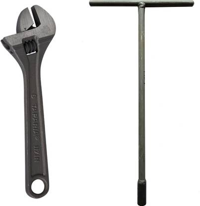 TAPARIA 8 inch adjustable screw spanner and 7 mm t spanner black heavy duty Hand Tool Kit