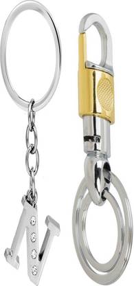 MGP FASHION N Alphabet with White Artificial Stone And Golden Hook Key Chain