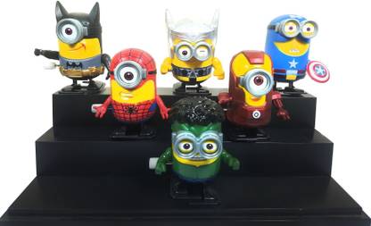 imodish 6 pcs Minion Avengers Action Figure Hulk, Spiderman, Iron Man, Captain America, Thor, Batman Wind Up Moving Walking Toys