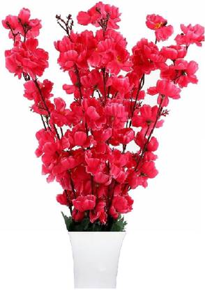 KAYKON Artificial Red Flower With High Quality White Plastic Pot - 18 inch Red Orchids Artificial Flower  with Pot