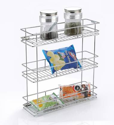 KEEPWELL Containers Kitchen Rack Steel Pull Out Drawers | 3 Shelf Kitchen Rack | Modular Kitchen Drawer| Multipurpose Utensils Container Shelf | Kitchen Trolley | Kitchen cabinet (Size: 8 x 20 x 21 inch)