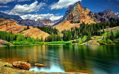 Natural Scene of Mountain near lake Poster Paper Print