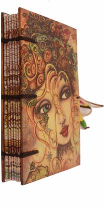 Purpledip Vintage Journal Diary Notebook 'The Enchantress': Handmade Paper In Digital Print Hard Cover With Unique Beaded String Closure Regular Diary Unruled 144 Pages