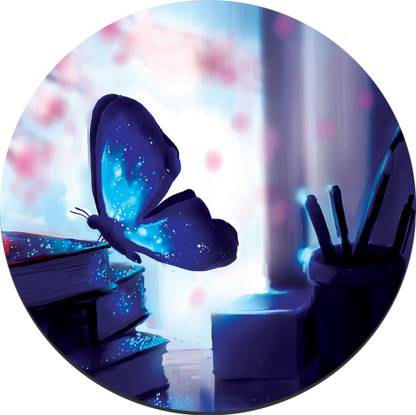 CRAZYINK MPADROUND-Blue Butterfly Glow Non Slip Base Mousepad