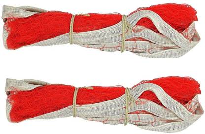 SPANCO Red Bedminton Net (SIZE : 21 x 2.5) with Nylone Border (One Side Border), Pair Badminton Net
