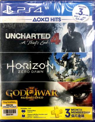 Uncharted 4: A Thief's End + Horizon Zero Dawn + God of War III Remastered (Asain Version) + PS Plus: 3 Month Membership (3 Games In 1 Edition (Asain Version))