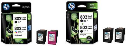 HP 802 Small Combo yan, Yellow) & HP 802 Small Twin Pack Single Color Ink (Black) Tri-Color Ink Cartridge