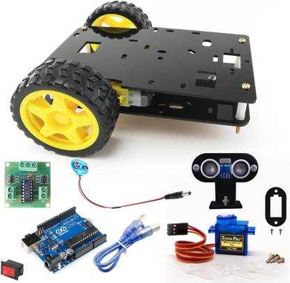 Kit4Curious 2 WD DIY Arduino Robot complete Kit with ultrasonic, servo, motor driver, Arduino, Motor, Wheel for DIY Robotics