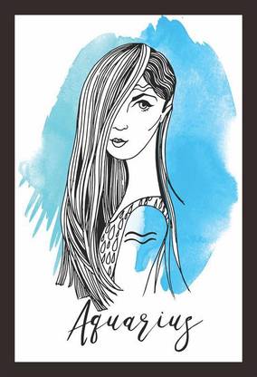 Mad Masters Mad Masters Aquarius. Zodiac signs girl 1 Piece wooden framed painting |Wall Art | Home Décor | Painting Art | Unique Design | Attractive Frames Digital Reprint 12 inch x 18 inch Painting