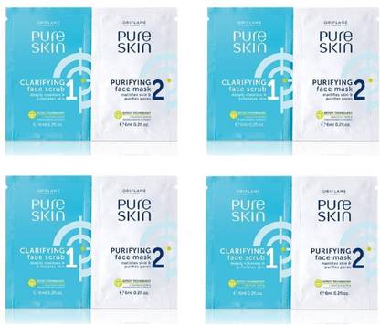 Oriflame Sweden Pure Skin 1 Clarifying Face Scrub & 2 Purifying Face Mask (New & Improved) 12ml Each