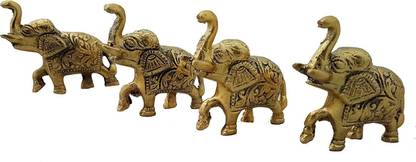 INDIANHANDICRAFTHUB Trunk up Elephant Statues Set of 4 Decorative Showpiece  -  5 cm