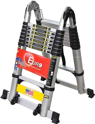 EURO Euro Double Telescopic ladder 5 Meter - Multipurpose (A-frame & Wall support) - 18 in 1 ladder - Top seller Aluminium Ladder