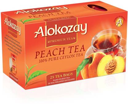 Alokozay Premium Tea, Peach Tea, 25 Tea Bags - 50g Peach Black Tea Bags Box