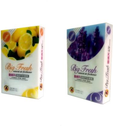 Big Fresh - Car Perfume - Under Seat Gel Based Air Freshener - Dry Wax, No Spill, Deodorizing with Natural Fragrance - (1 Unit each of - Lemon & Lavender) Blocks, Gel - Car Perfume - Under Seat Gel Based Air Freshener - Dry Wax, No Spill, Deodorizing with Natural Fragrance - (2 Units - Lemon)