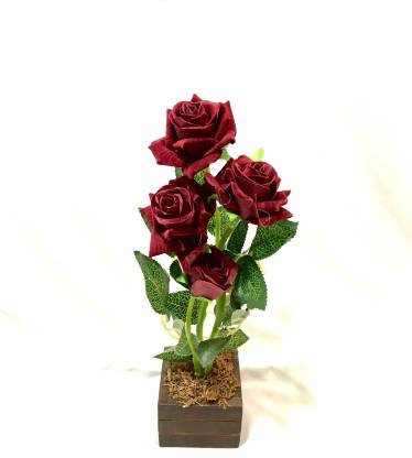Badshah Craftsvilla 1115103 Red Rose Artificial Flower  with Pot