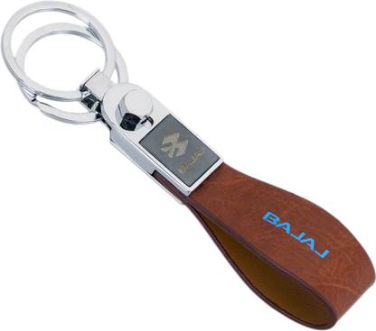 SHUBHEKSHA Bajaj Bike/Scooter Brown Leather-Metallic Premium Keyring Key Chain