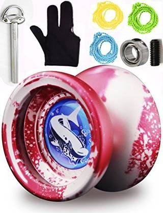 Magic YoYo Professional Responsive Unresponsive Yoyo T9 Shark with Glove+ Bonus Bearing Tool+3 Strings (Red Splash Silver)