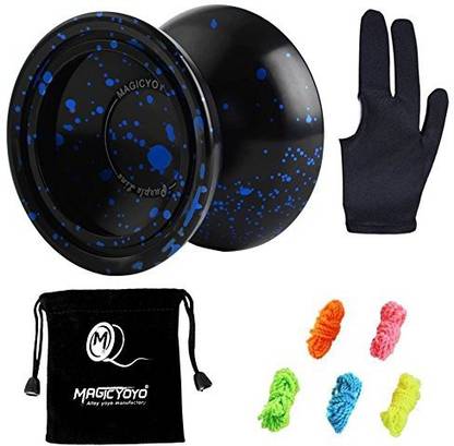 Magic YoYo Yoyo & Iyo Purple Line Professional Unresponsive Black Splash Silver +Glove + Yo Bag 5 Strings