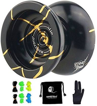 Magic YoYo N11 Yoyo Professional Aluminium Alloy Unresponsive Pro Yoyos with 6 Strings and Glove Yo-Yo Bag Include(Black Golden)