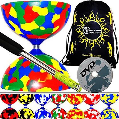 Generic Juggle Dream / Flames N Games Jester Pro Diabolo Set + Aluminium Metal Sticks & String N Diabolos Bag Learn Tricks Dvd! (Multi-Colour)