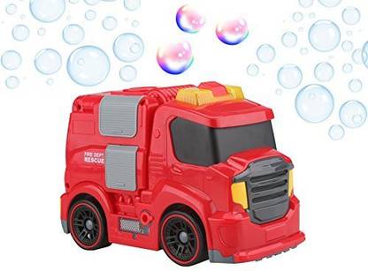 Generic Gadgy Bubble Machine Fire Truck for Outdoor | Moving Blower Maker 118 Ml. Solution Included Red Car
