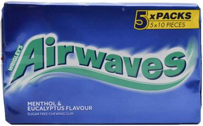 Wrigleys Airwaves Menthol & Eucalyptus Flavour Gum - 5 Pack (5x10pc) Menthol & Eucalyptus Chewing Gum