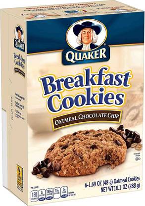 Quaker Breakfast Cookies, Oatmeal Chocolate Chip, 6 Count - 288g (10.1oz) Cookies Biscuit