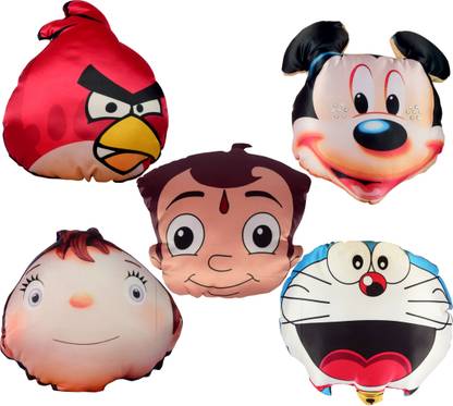Vinayaka Fab Soft Toy Cushions TV Cartoon Shape (Set Of 5 Different Cartoon Characters) Velvet Material with Fiber Filling  - 35 cm
