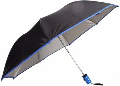 HappeStop - Black Color Foldable - Auto Open - Blue Piping/Hemming - Silver Inside - Tank - 38 Inches wide in Diameter Umbrella