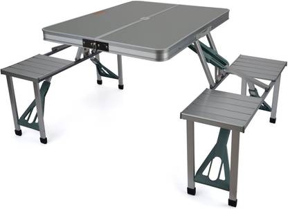 Inditradition Folding Picnic Table Chair Set Portable Ideal For Camping Hiking Aluminium Silver Metal Outdoor In India Inditradition Folding Picnic Table, Fold Up Table And Chairs Outdoor