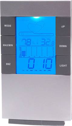 Bloom Analog-Digital Weather Forecast Calendar Temperature Hygrometer thermometer th Alarm Clock - SILVER AND GREY Clock