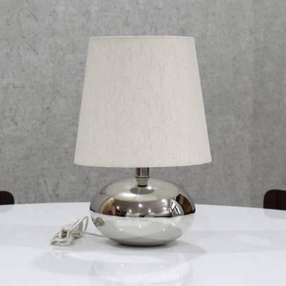 craftter Textured White Shade Nikil Finish Brass Base Table Lamp Decorative Night Bedside Lamp Table Lamp
