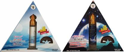 KIVALO Ⓡ Pure Original Online & Emirates Night Roll On Attar Combo Pack of 2 x 8 ml with Free 2 x 10 g Bukhoor Coin Floral Attar
