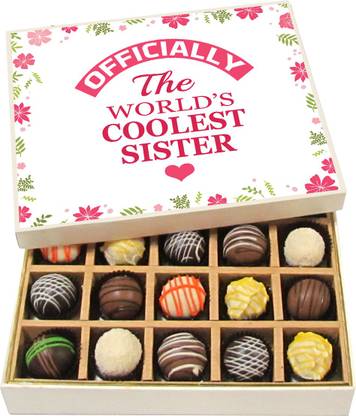 Chocholik Rakshabandhan Gift Box - Officially the Worlds Coolest Sister - Dark, Milk, White Chocolate Truffles - 20pc Truffles