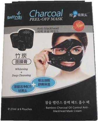 Saffron Charcoal face mask 6 pouch pack -27ml in each pouch-Charcoal peel off mask pack