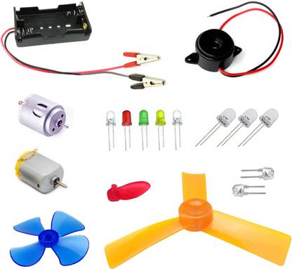 Kit4Curious Science project DIY Kit with instruction manual AA battery holder Motor LEDs Buzzer vibrator propeller
