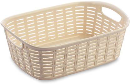 All Time Plastic Presents Cresta Rectangular Plastic Basket Made in Turkey 2.0 liters -24 cm x 17 cm x 9 cm Cream color Storage Basket