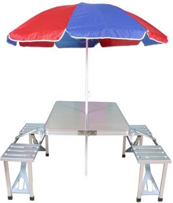 ACM ALUMINIUM FOLDING PORTABLE PICNIC TABLE WITH CHAIR UMBRELLA GARDEN + STUDY TABLE Metal Outdoor Table